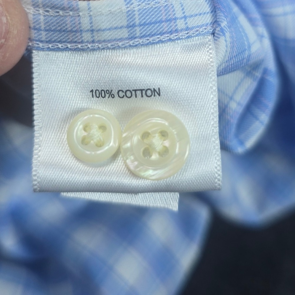 Peter Millar Mens Blue White Gingham Long Sleeve Button Down Dress Shirt Size XL - Picture 6 of 9